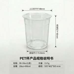 18oz (496ml) 98mm Caliber L-Style Low Profile PET Cup