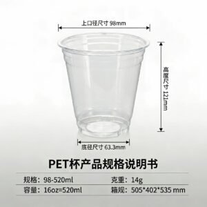 16oz (520ml) 98mm Caliber Premium Edition Clear PET Cup